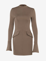 Load image into Gallery viewer, Women's Bodycon Dress Mock Neck Long Sleeve Ribbed Mini Style