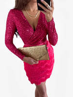 Load image into Gallery viewer, Women's Sequin Birthday Dress V Neck Wrap Fringe Hem