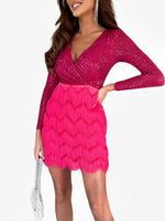 Load image into Gallery viewer, Women's Sequin Birthday Dress V Neck Wrap Fringe Hem