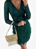 Load image into Gallery viewer, Women's Sequin Birthday Dress V Neck Wrap Fringe Hem