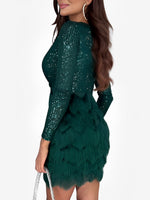 Load image into Gallery viewer, Women's Sequin Birthday Dress V Neck Wrap Fringe Hem