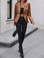 Load image into Gallery viewer, Women's Leather Jacket Double Breasted Lapel Tailored Blazer Style