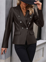 Load image into Gallery viewer, Women's Leather Jacket Double Breasted Lapel Tailored Blazer Style