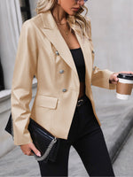 Load image into Gallery viewer, Women's Leather Jacket Double Breasted Lapel Tailored Blazer Style