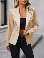 Load image into Gallery viewer, Women's Leather Jacket Double Breasted Lapel Tailored Blazer Style