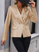 Load image into Gallery viewer, Women's Leather Jacket Double Breasted Lapel Tailored Blazer Style