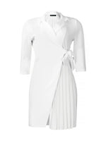 Load image into Gallery viewer, Women's Wrap Mini Dress Collar Elbow Sleeve Pleated Tie Waist