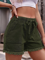 Load image into Gallery viewer, Women's Jean Shorts High Waist Drawstring Frayed Hem Pocket Style