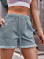 Load image into Gallery viewer, Women's Jean Shorts High Waist Drawstring Frayed Hem Pocket Style