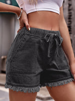 Load image into Gallery viewer, Women's Jean Shorts High Waist Drawstring Frayed Hem Pocket Style