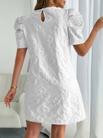 Load image into Gallery viewer, Women's White Mini Dress Puff Sleeve Textured Lace Shift