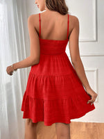 Load image into Gallery viewer, Women's Red Tiered Mini Dress Smocked Bodice Spaghetti Strap Flowy Style