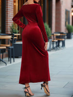 Load image into Gallery viewer, Women's Red Maxi Dress Off Shoulder Long Sleeve Bodycon High Slit Mother of the Bride Style