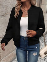 Load image into Gallery viewer, Effortless Bomber Jacket for Women with Zip Front Waffle Knit Ribbed Trim Style