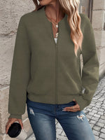 Load image into Gallery viewer, Effortless Bomber Jacket for Women with Zip Front Waffle Knit Ribbed Trim Style