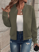 Load image into Gallery viewer, Effortless Bomber Jacket for Women with Zip Front Waffle Knit Ribbed Trim Style