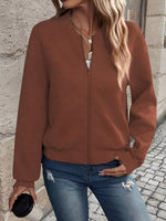 Load image into Gallery viewer, Effortless Bomber Jacket for Women with Zip Front Waffle Knit Ribbed Trim Style