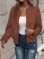 Load image into Gallery viewer, Effortless Bomber Jacket for Women with Zip Front Waffle Knit Ribbed Trim Style