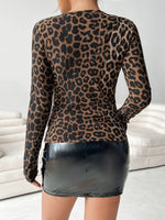 Load image into Gallery viewer, Effortless Leopard Print Going Out Top for Women with Cutout Mesh Sleeve