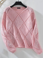 Load image into Gallery viewer, Women's Sequin Knit Sweater Crew Neck Diamond Pattern Sparkle Style