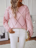 Load image into Gallery viewer, Women's Sequin Knit Sweater Crew Neck Diamond Pattern Sparkle Style