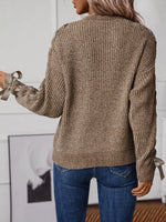Load image into Gallery viewer, Women's Sweatshirt Lace Trim Sleeve Crewneck Waffle Knit Style
