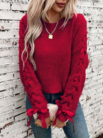 Load image into Gallery viewer, Women's Sweatshirt Lace Trim Sleeve Crewneck Waffle Knit Style