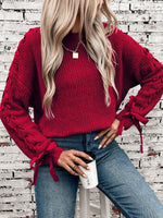 Load image into Gallery viewer, Women's Sweatshirt Lace Trim Sleeve Crewneck Waffle Knit Style