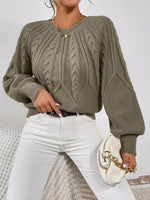 Load image into Gallery viewer, Women's Cable Knit Sweater V Neck Balloon Sleeve Oversized Style