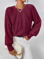 Load image into Gallery viewer, Women's Cable Knit Sweater V Neck Balloon Sleeve Oversized Style
