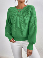 Load image into Gallery viewer, Women's Cable Knit Sweater V Neck Balloon Sleeve Oversized Style
