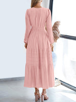 Load image into Gallery viewer, Women's Pink Dress V Neck Long Sleeve Tiered Maxi Style