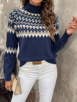 Load image into Gallery viewer, Women's Fair Isle Knit Sweater Turtleneck Long Sleeve Cozy Style