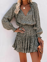 Load image into Gallery viewer, Women's Mini Dress V Neck Long Sleeve Tiered Flowy Style