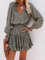 Load image into Gallery viewer, Women's Mini Dress V Neck Long Sleeve Tiered Flowy Style