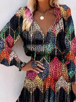 Load image into Gallery viewer, Women's Mini Dress V Neck Long Sleeve Tiered Flowy Style