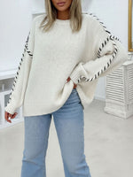 Load image into Gallery viewer, Comfortable Oversized Sweater for Women with Crew Neck Whipstitch Sleeve Detail