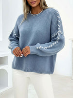 Load image into Gallery viewer, Comfortable Oversized Sweater for Women with Crew Neck Whipstitch Sleeve Detail