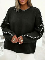 Load image into Gallery viewer, Comfortable Oversized Sweater for Women with Crew Neck Whipstitch Sleeve Detail