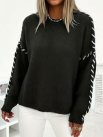 Load image into Gallery viewer, Comfortable Oversized Sweater for Women with Crew Neck Whipstitch Sleeve Detail