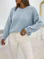 Load image into Gallery viewer, Comfortable Oversized Sweater for Women with Crew Neck Whipstitch Sleeve Detail