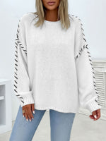 Load image into Gallery viewer, Comfortable Oversized Sweater for Women with Crew Neck Whipstitch Sleeve Detail