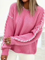 Load image into Gallery viewer, Comfortable Oversized Sweater for Women with Crew Neck Whipstitch Sleeve Detail