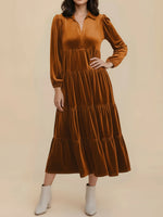 Load image into Gallery viewer, Women's Velvet Midi Dress Collar Long Sleeve Tiered Flowing Fall Wedding Guest Style