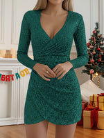 Load image into Gallery viewer, Women's Sequin Birthday Dress V Neck Wrap Ruched Style