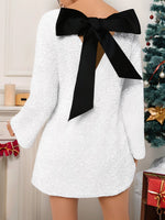 Load image into Gallery viewer, Women's Sequin White Birthday Dress Bow Back Long Sleeve