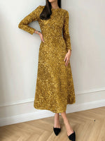 Load image into Gallery viewer, Women's Sequin Maxi Dress Round Neck Long Sleeve Flowing Sparkle Autumn Wedding Guest Style