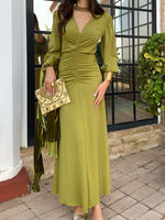 Load image into Gallery viewer, Women's Maxi Dress V Neck Long Sleeve Ruched High Low Fall Wedding Guest Style