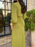 Load image into Gallery viewer, Women's Maxi Dress V Neck Long Sleeve Ruched High Low Fall Wedding Guest Style