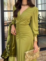 Load image into Gallery viewer, Women's Maxi Dress V Neck Long Sleeve Ruched High Low Fall Wedding Guest Style